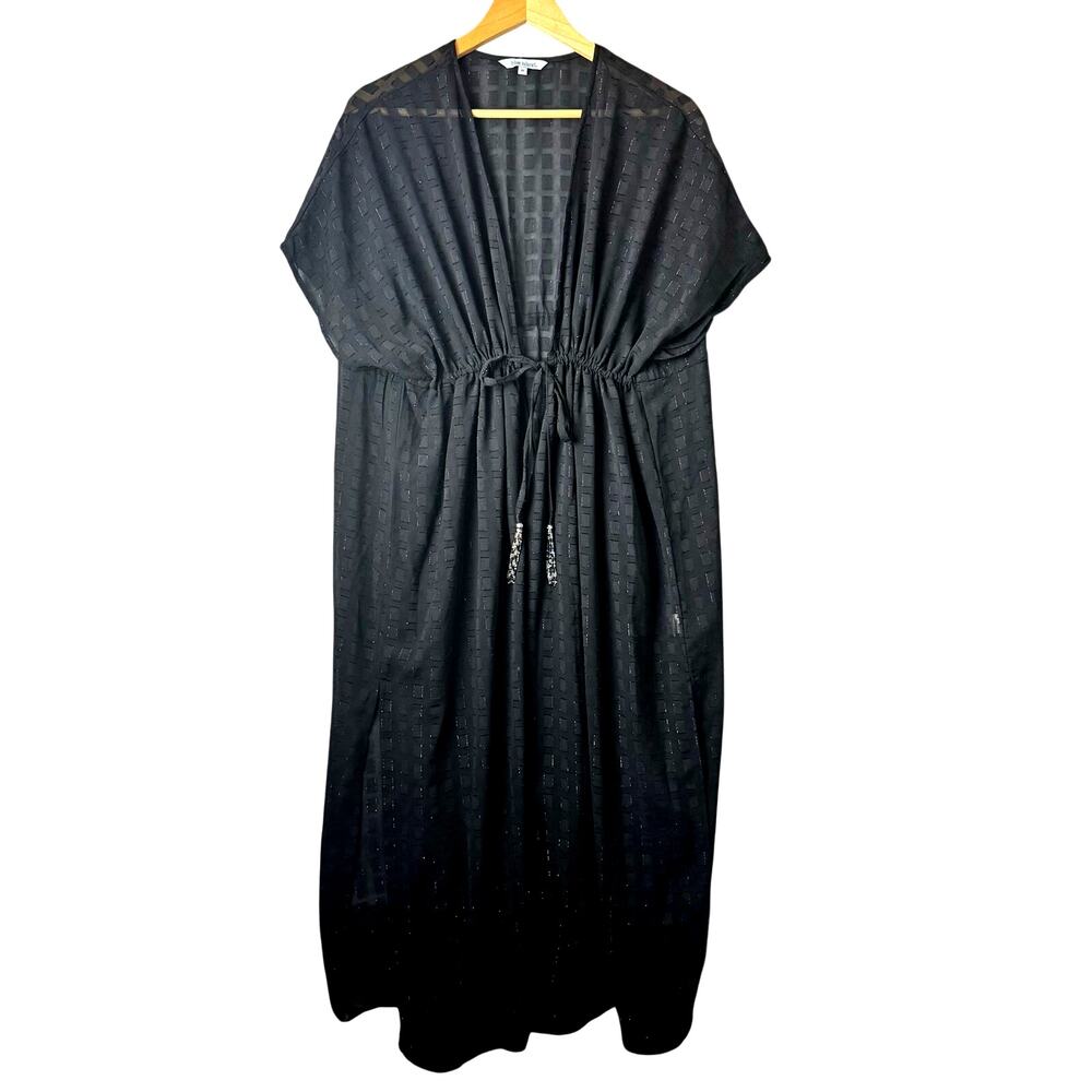 Blue Island Swim Cover-Up Women's Medium Black Maxi Long Duster Sheer Kimono
